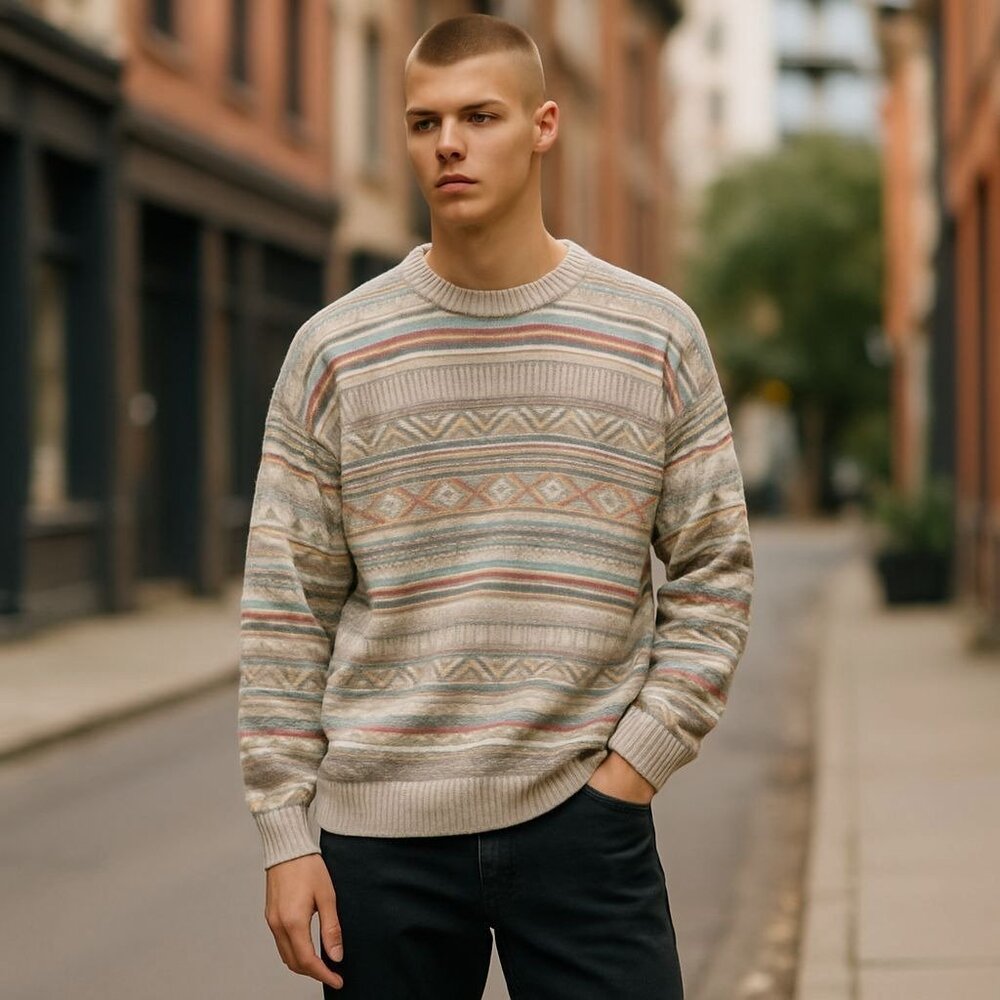 Vintage 90's River Brand Mens Neutral Hand Loomed Sweater Tops, 1X